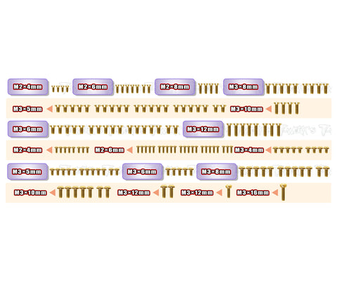 GSS-MTC3 Gold Plated Steel Screw Set 155pcs. ( For Mugen MTC3 )
