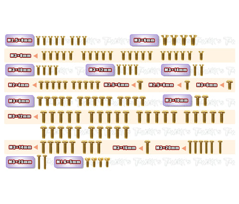 GSS-RC10B84 Gold Plated Steel Screw Set 123pcs. ( For Team Associated RC10 B84/ B84D )