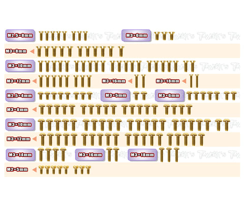 GSS-XT4'25 Gold Plated Steel Screw Set 151pcs.( For Xray XT4'25 )