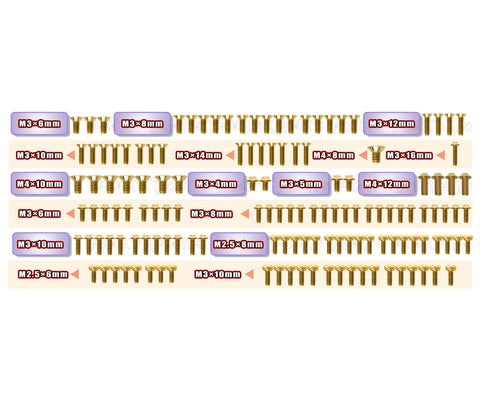 GSSU-GR-NITRO Gold Plated Steel UFO Screw Set 138pcs. ( For Gimar raptor nitro )