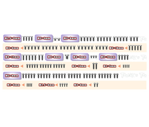 TSSU-A10MF'26    64 Titanium Screw set ( UFO Head ) 131pcs. ( For ARC A10 MF-26 )