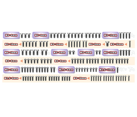 TSSU-GR-NITRO   64 Titanium Screw set ( UFO Head ) 139pcs. ( For Gimar raptor nitro )