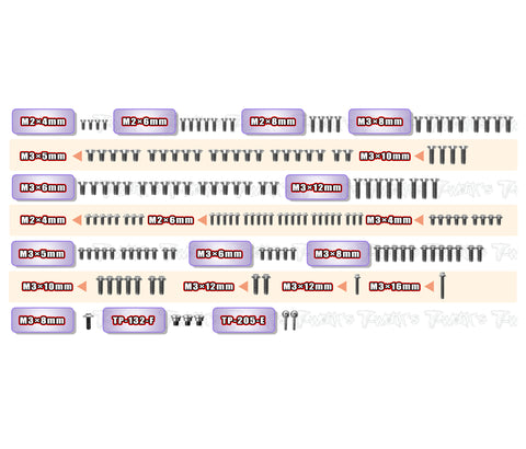 TSSU-MTC3 	 64 Titanium Screw set ( UFO Head ) 161pcs. ( For Mugen MTC3 )