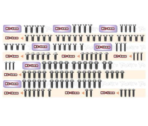 TSSU-TC10-3    64 Titanium Screw set ( UFO Head ) 121pcs.( For AXON TC10/3 )
