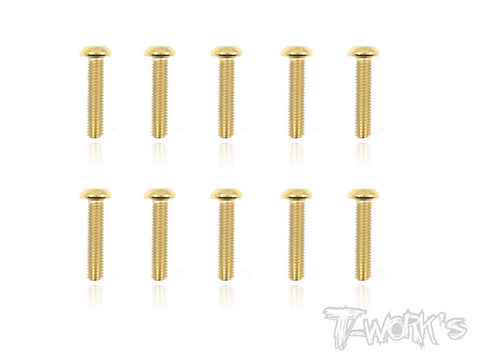 GSS-314B 3mmx14mm Gold Plated Button Head Steel Screws(10pcs.)