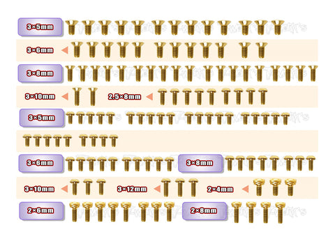 GSS-A800R Gold Plated Steel Screw Set 123pcs. ( For Awesomatix A800R )