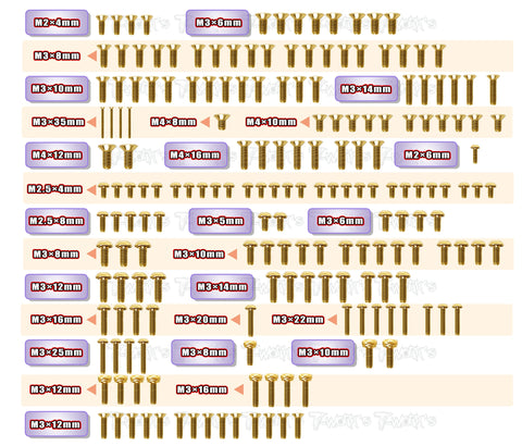 GSS-F8 Gold Plated Steel Screw Set 187pcs. ( For Sparko F8 )