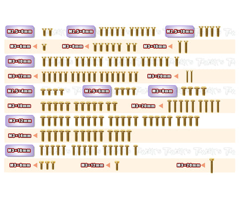 GSS-LD3 Gold Plated Steel Screw Set 158pcs. ( For Schumacher LD3 )