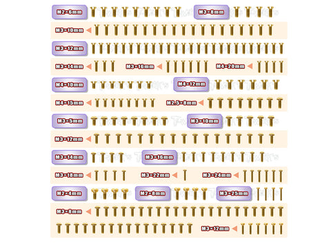 GSS-MBX8R Gold Plated Steel Screw Set 210pcs. ( For Mugen MBX8R )