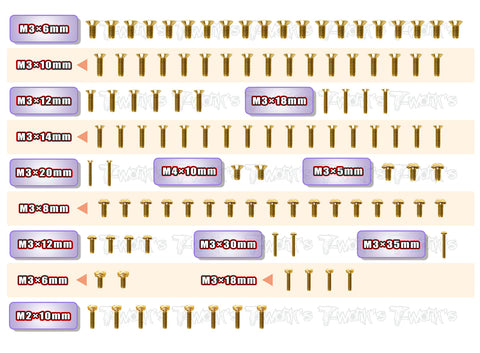 GSS-MID Gold Plated Steel Screw Set 109pcs. ( For Kyosho Optima MID )