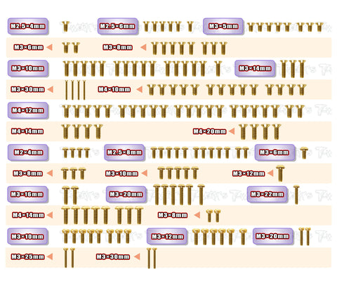 GSS-RC8B4.1E Gold Plated Steel Screw Set 157pcs. ( For Team Associated RC8 B4.1E )
