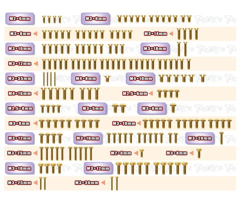 GSS-S35-4EVO Gold Plated Steel Screw Set 175pcs. ( For SWORKZ S35-4 EVO )