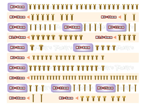 GSS-SCX'23 Gold Plated Steel Screw Set 153pcs. ( For Xray SCX 2023 EDITION )