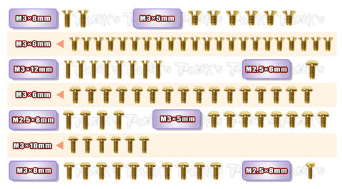 GSS-X10'22 Gold Plated Steel Screw Set 84pcs. ( For Xray X10’22 )