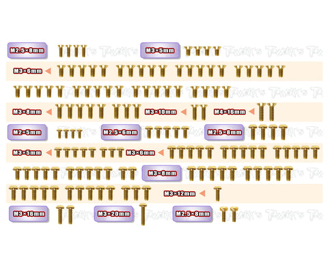 GSS-X1'24 Gold Plated Steel Screw Set 136pcs. ( For Xray X1'24 )