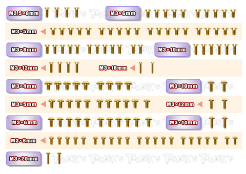 GSS-X4'23 Gold Plated Steel Screw Set 119pcs. ( For Xray X4 2023 )