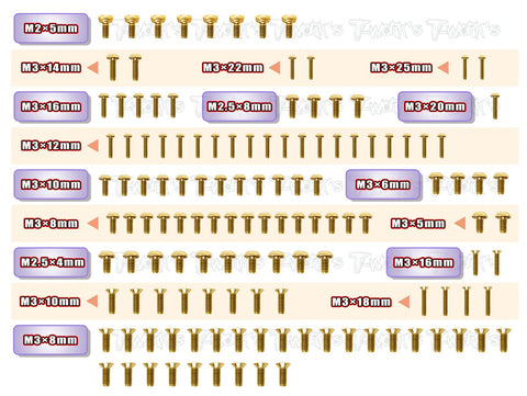 GSS-XB2C'21 Gold Plated Steel Screw Set 130pcs. ( For Xray XB2C'21 )