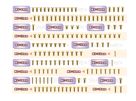 GSS-XB8'22 Gold Plated Steel Screw Set 139pcs. ( For Xray XB8 2022 )