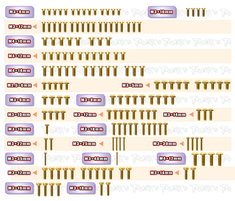 GSS-XT8E'24 Gold Plated Steel Screw Set 159pcs. ( For Xray XT8E'24 )