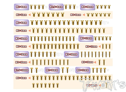 GSSU-MRX6X Gold Plated Steel UFO Screw Set 155pcs. ( For Mugen MRX6X )