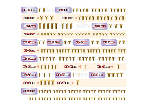 GSS-GT2GPEVO'23 Gold Plated Steel Screw Set 211pcs. ( For Capricorn LAB GT2 GP EVO 2023 )