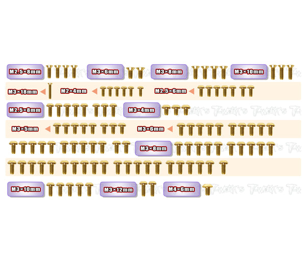 GSS-A11-T    Gold Plated Steel Upper Deck Screw set 107pcs.( For ARC A11 )