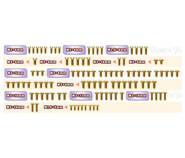 GSS-Mi10-S   Gold Plated Steel Screw Set 98pcs.   ( For Schumacher Mi10 Steel-Spec Car )