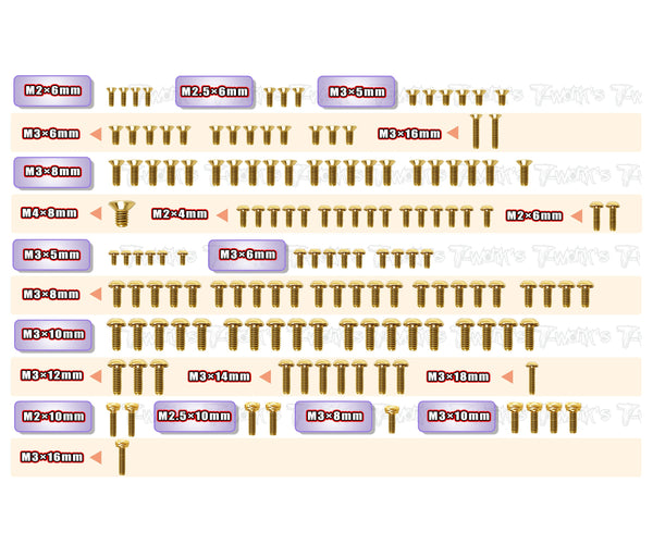 GSS-MRX7-T	Gold Plated Steel Upper Deck Screw set 147pcs.( For Mugen MRX7 )