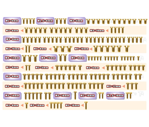 GSS-MRX7	Gold Plated Steel Screw Set 181pcs. ( For Mugen MRX7 )