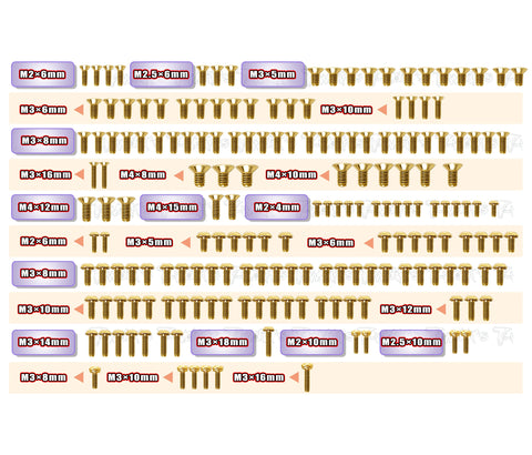 GSS-MRX7	Gold Plated Steel Screw Set 181pcs. ( For Mugen MRX7 )