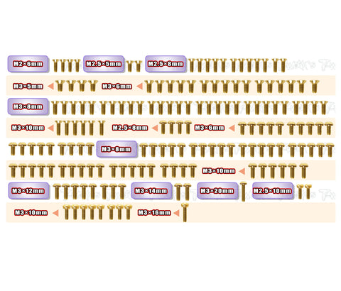 GSS-NT1'27   Gold Plated Steel Screw Set 163pcs.  ( For Xray NT1 2027 )