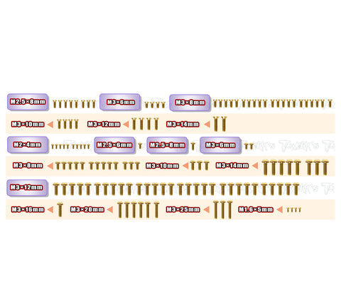GSS-RC10B84.1D   Gold Plated Steel Screw Set 125pcs.   ( For Team Associated RC10 B84.1D )