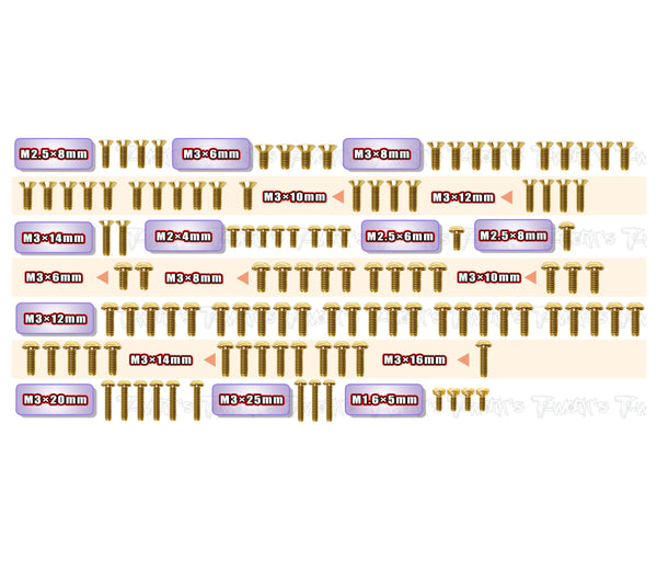 GSS-RC10B84.1    Gold Plated Steel Screw Set 115pcs.   ( For Team Associated RC10 B84.1  )