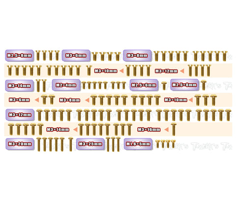 GSS-RC10B84.1    Gold Plated Steel Screw Set 115pcs.   ( For Team Associated RC10 B84.1  )