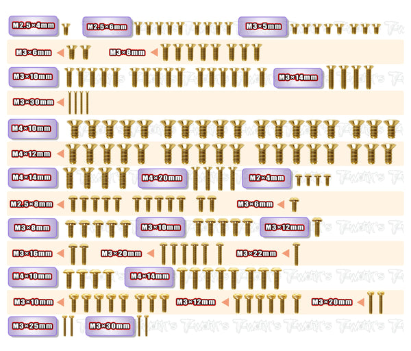 GSS-RC8B4.2E  Gold Plated Steel Screw Set 165pcs.   ( For Team Associated RC8 B4.2E )