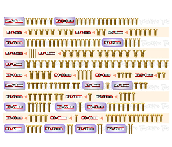 GSS-RC8B4.2   Gold Plated Steel Screw Set 181pcs.   ( For Team Associated RC8 B4.2 )