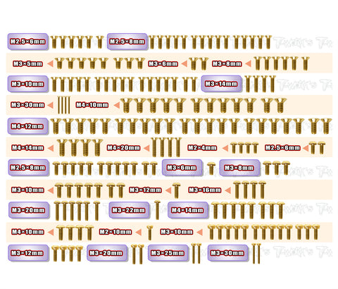 GSS-RC8B4.2   Gold Plated Steel Screw Set 181pcs.   ( For Team Associated RC8 B4.2 )
