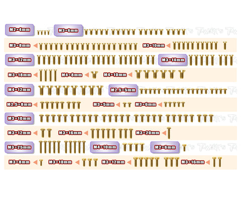 GSS-S35.5 Gold Plated Steel Screw Set 204pcs. ( For SWORKZ S35-5  )