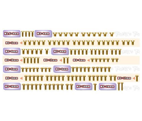 GSS-X4F'27     Gold Plated Steel Screw Set 127pcs.  ( For Xray X4F 2027 )