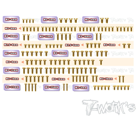 GSS-XB2D'26	Gold Plated Steel Screw Set 142pcs. ( For Xray XB2D'26 )