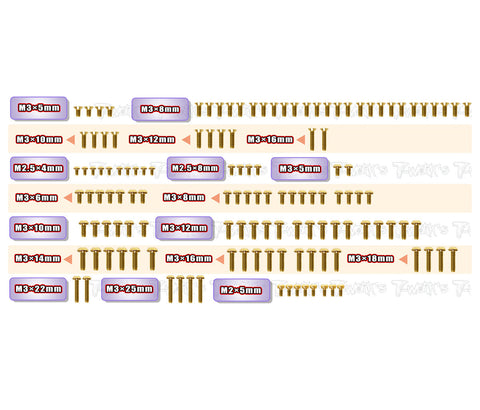 GSS-XT2'28   Gold Plated Steel Screw Set  131pcs.( For Xray XT2C'28 & XT2D'28 )