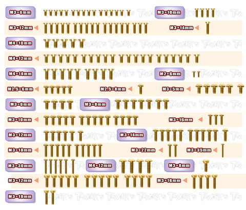 GSS-XT8'24	 Gold Plated Steel Screw Set 177pcs. ( For Xray XT8'24 )