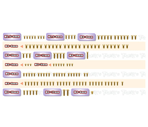 GSSU-A11-2/2.25   Gold Plated Steel UFO Screw Set 131pcs.  ( For ARC A11 2mm  Alum.-Spec Car &2.25mm Graphite-Spec Car）