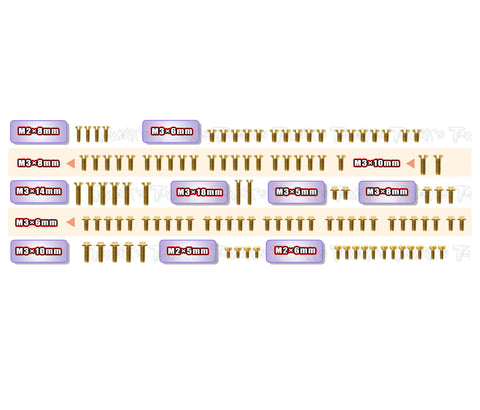 GSSU-MS2.0	Gold Plated Steel UFO Screw Set  110pcs. ( For Yokomo MS2.0 )