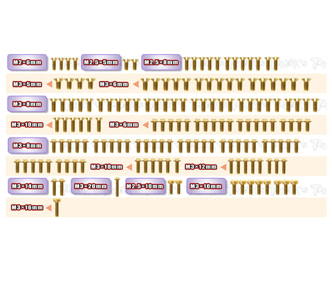 GSSU-NT1'27   Gold Plated Steel UFO Screw Set 159pcs. ( For Xray NT1 2027  )