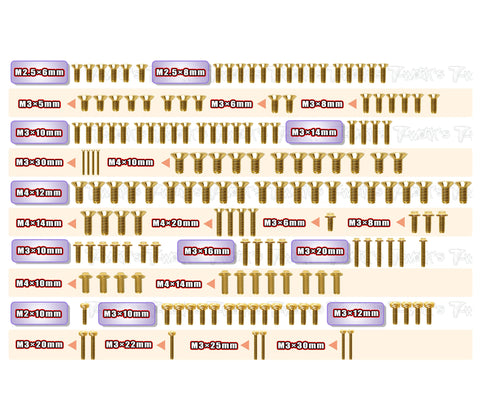 GSSU-RC8B4.2  Gold Plated Steel UFO Screw Set 162pcs.   ( For Team Associated RC8 B4.2 )