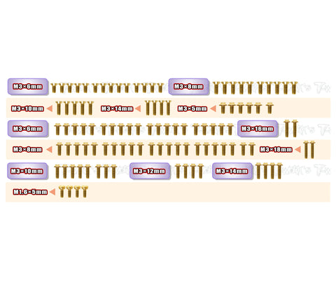 GSSU-TA08R    Gold Plated Steel UFO Screw Set 105pcs. ( For Tamiya TA08R )