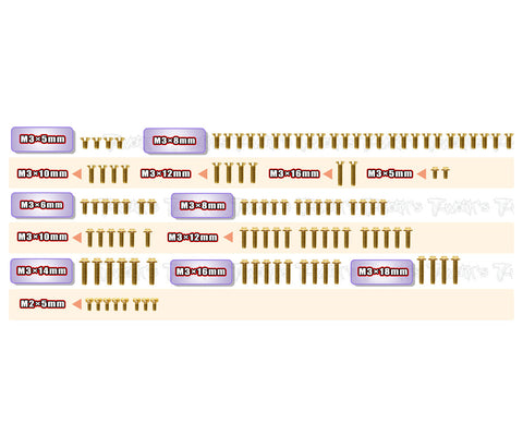 GSSU-XT2'28  Gold Plated Steel UFO Screw Set  111pcs.( For Xray XT2C'28 & XT2D'28 )