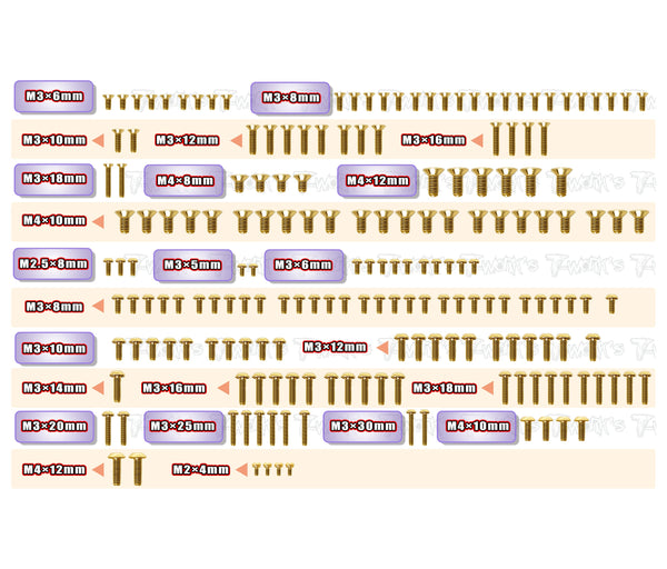 GSS-GTXE'27	Gold Plated Steel Screw Set 187pcs.  ( For Xray GTXE 2027 )