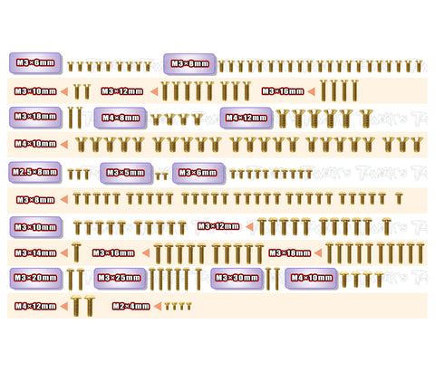 GSS-GTXE'27	Gold Plated Steel Screw Set 187pcs.  ( For Xray GTXE 2027 )